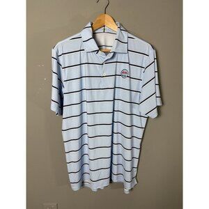 DRADDY SPORT Mens L Light Blue Striped Golf Polo Shirt Short Sleeves Logo